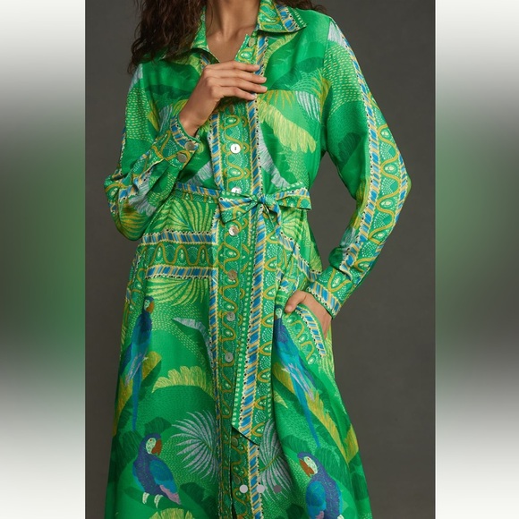 New FARM Rio Macaw Scarf Chemise Midi Dress - Picture 3 of 3